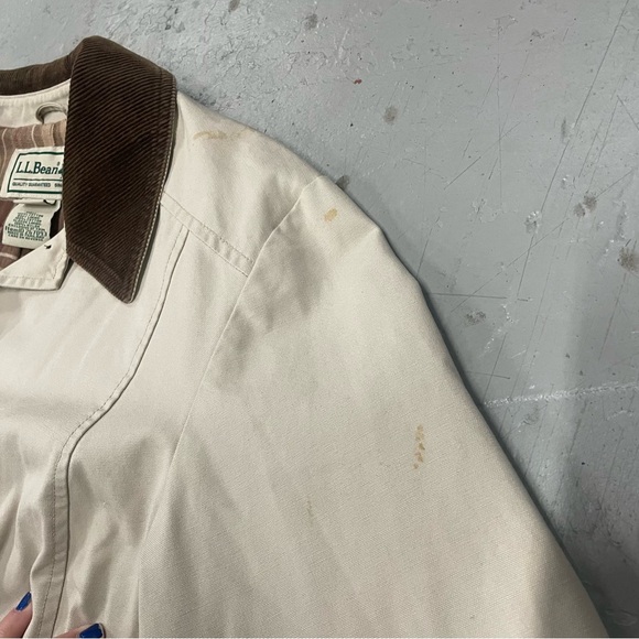 LL Bean Beige Barn Chore Jacket Womens Corduroy Collar Size Large - Picture 6 of 7